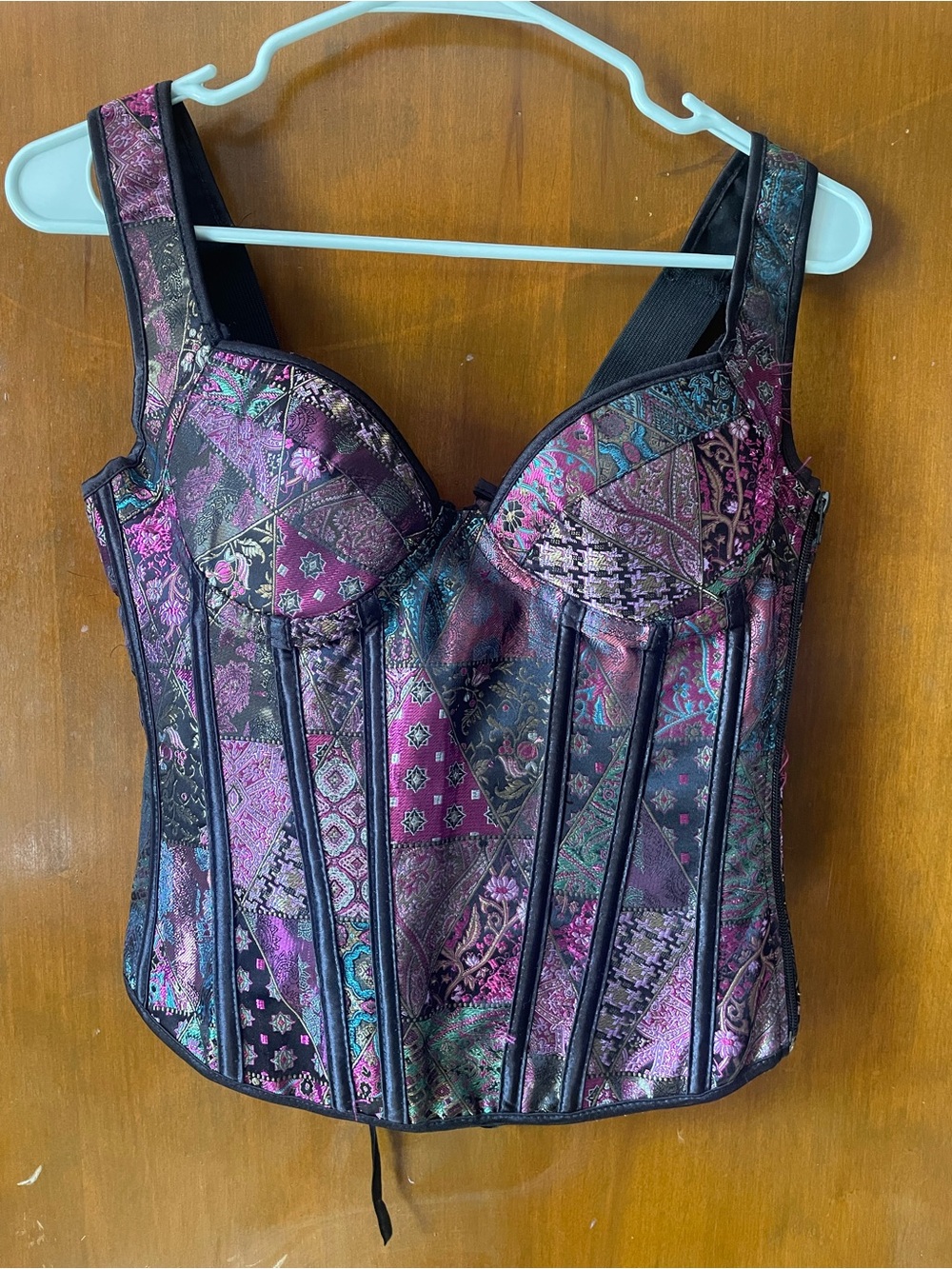 Patchwork Boned Bustier Corset in Purple & Black